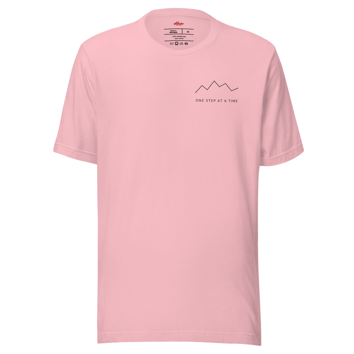 One Step at a Time inspirational t-shirt in Pink — front view