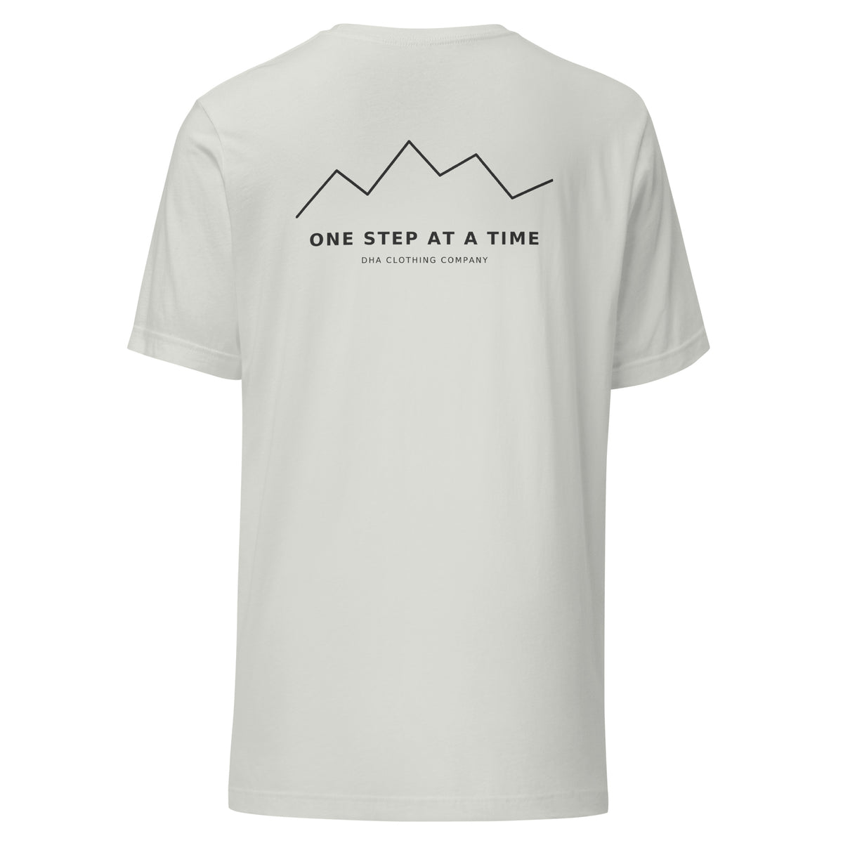 One Step at a Time inspirational t-shirt in Silver — back view